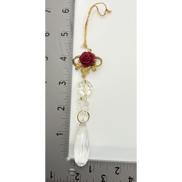 Elegant Faux Crystal Dangle Christmas Tree Ornament Rose with Brass Tone Accent - Picture 3 of 6